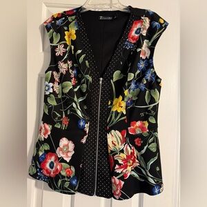 Black and Red Peplum Blouse with Embellished Details